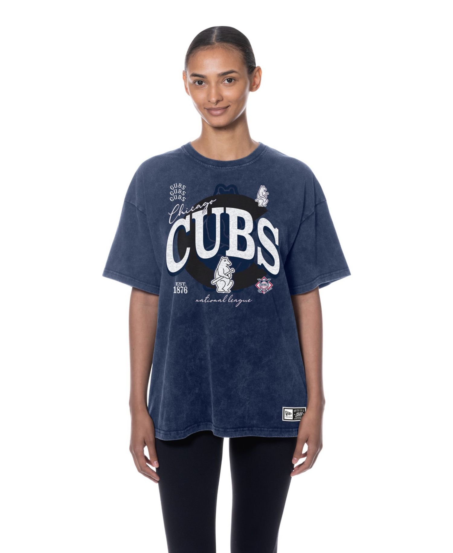 Women's Navy Chicago Cubs Throwback Mineral Wash Boyfriend T-Shirt