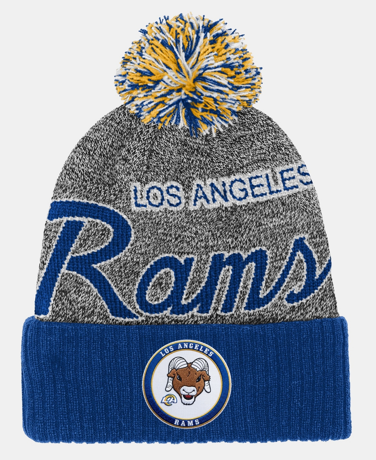 Big Boys and Girls Mitchell & Ness Royal Los Angeles Rams Cuffed Knit Hat with Puff