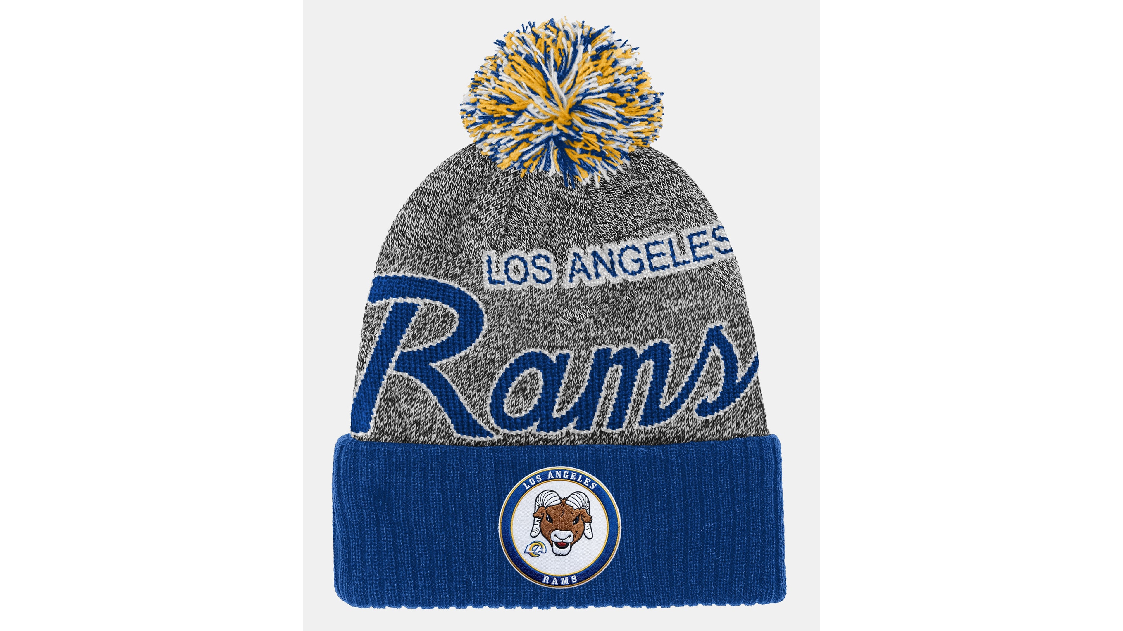 Big Boys and Girls Mitchell & Ness Royal Los Angeles Rams Cuffed Knit Hat with Puff