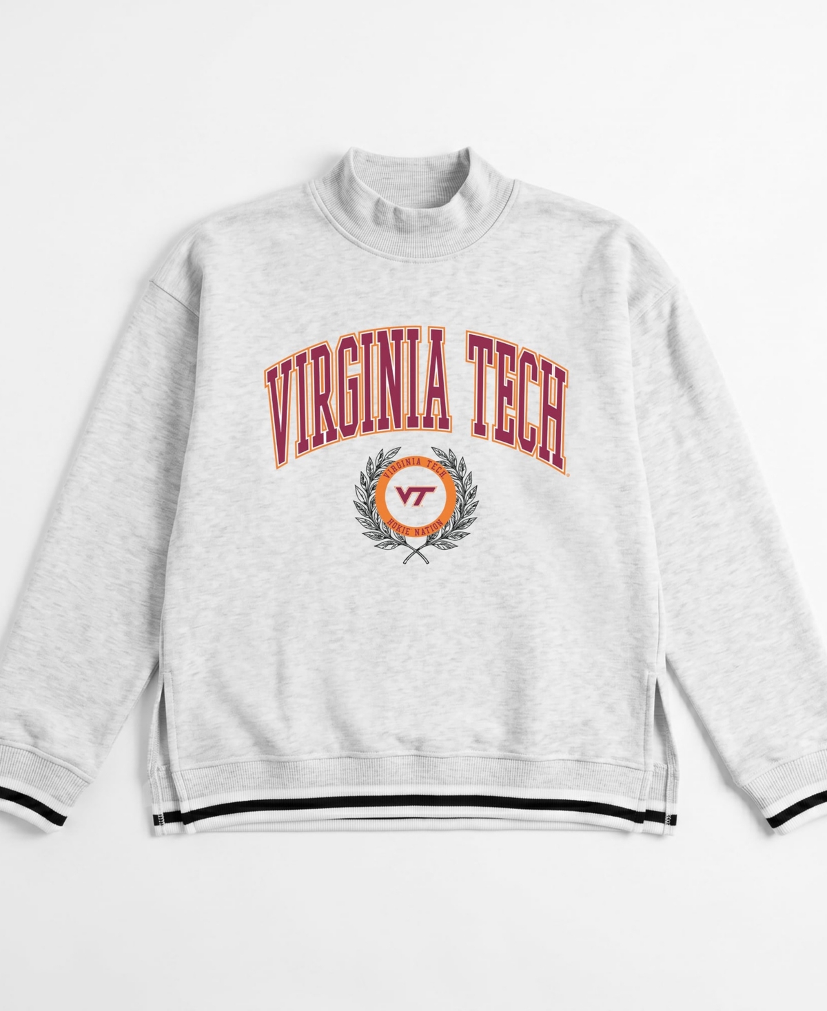 Women's Gameday Couture Ash Virginia Tech Hokies Rally Point Contrast Stripe Mock Neck Sweatshirt