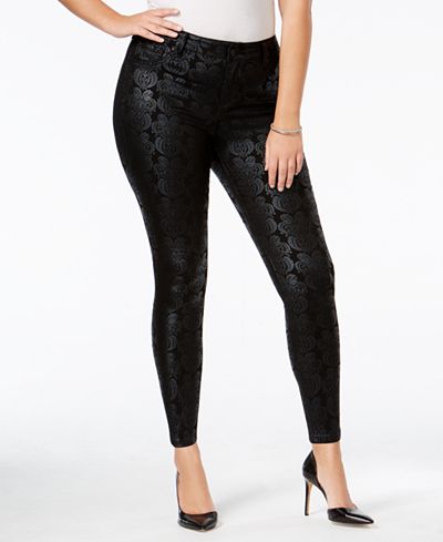 Celebrity Pink Trendy Plus Size Printed Black Wash Skinny Jeans