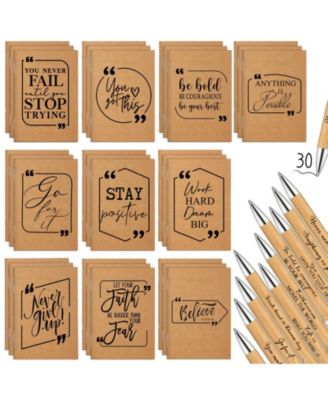 200 Motivational Pens and Notebooks Bulk Retro Positive Quote Stationery Set