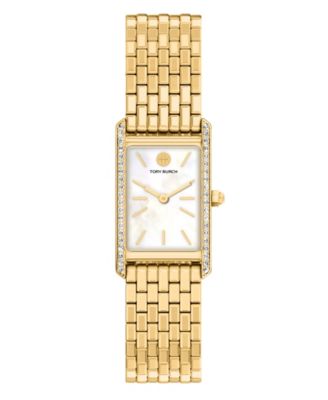 Women's Quartz Slim Eleanor Mother-of-Pearl Pave Gold-tone Stainless Steel Bracelet Watch 20mm