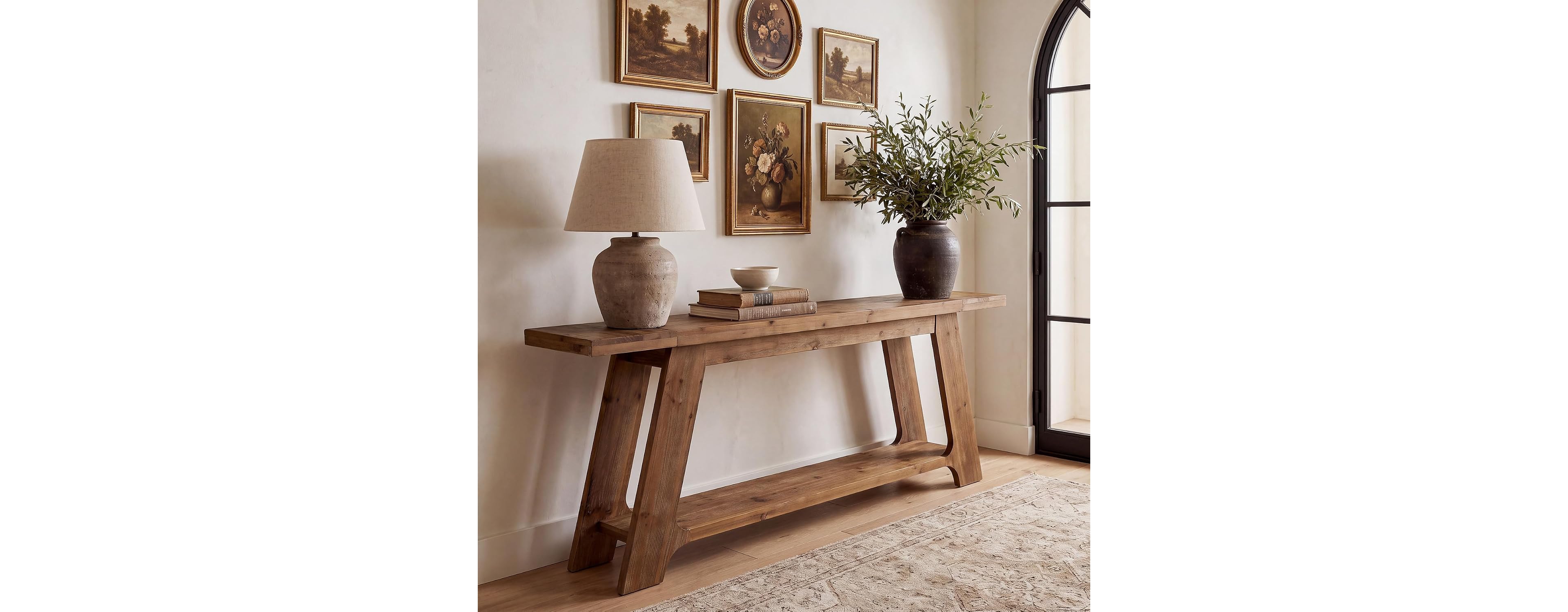 Tribesigns 78.7" Solid Wood Console Table with 2-Tier Shelves, Brown