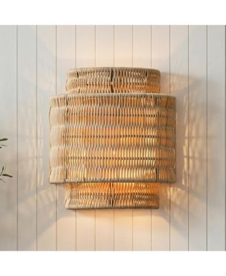 1-Light Bohemian Hand-Woven Rattan Wall Sconce Lighting