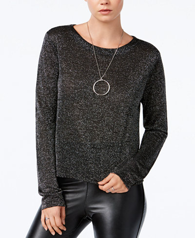 Bar III Cropped Metallic Knit Top, Only at Macy's