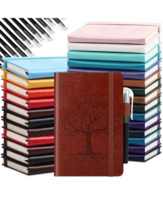 30 Set A6 Leather Pocket Notebook Journals With Pens Bulk Lined Hardcover For School Office Business Gift