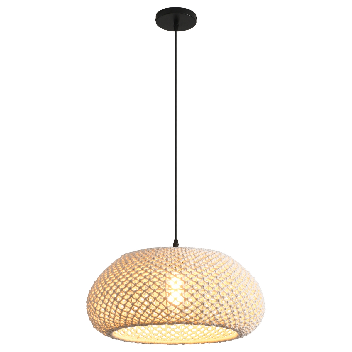 Parrot Uncle 1-Light Rustic Hand-Woven Cotton Hanging Basket Pendant Light - White