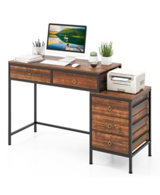Computer Desk with 5 Drawers Home Office Desk with Side File Cabinet, Gray