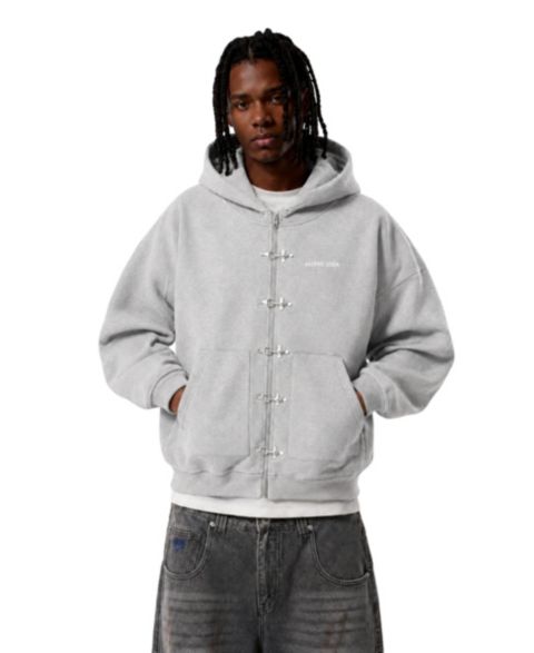 Мужское худи AELFRIC EDEN Boxy Metal Toggle Zip Up, цвет: Серый