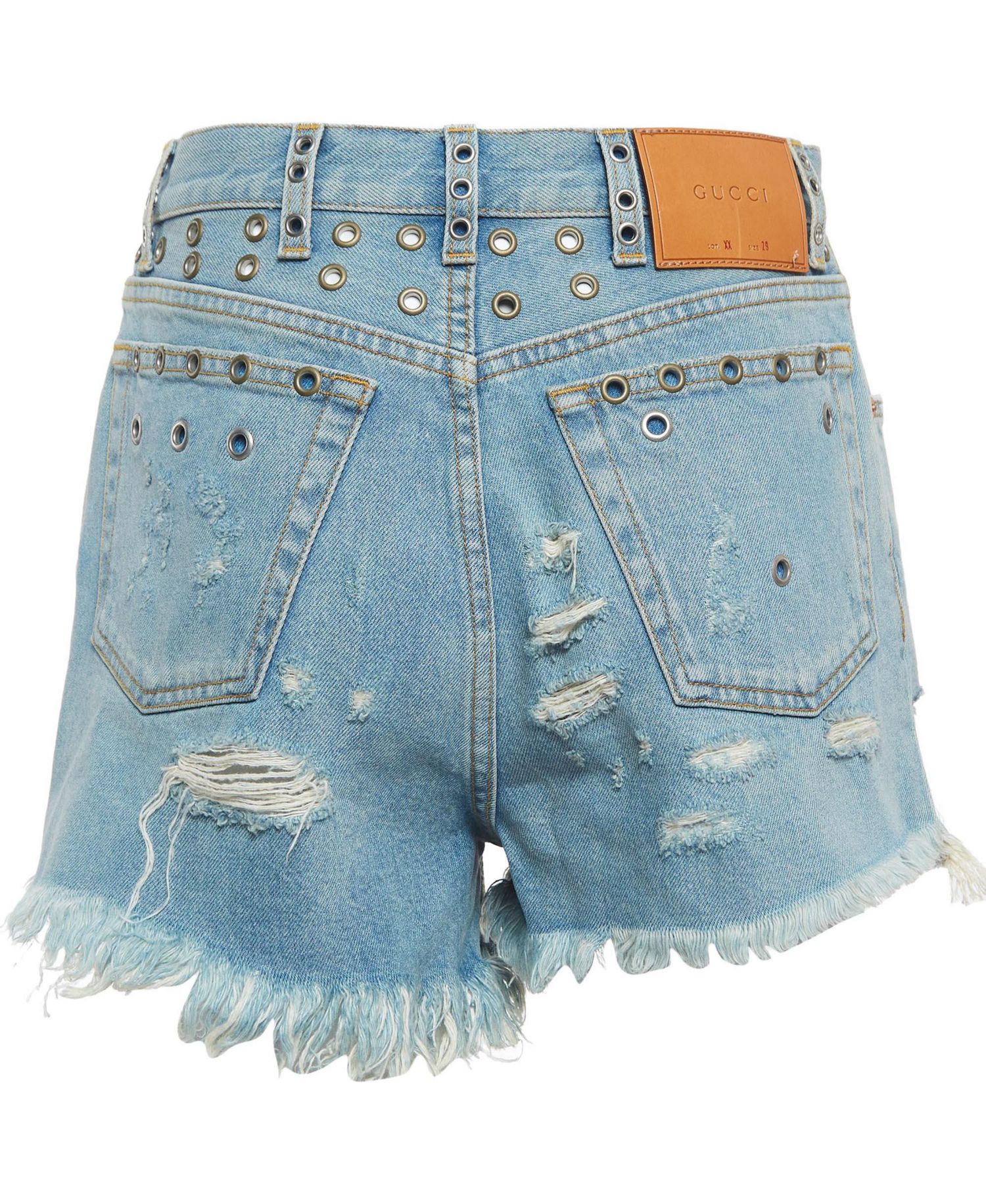 Women's Distressed High-Waisted Embellished Denim Shorts, 7" Inseam