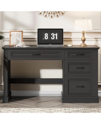 Farmhouse Executive Desk with Drawers and Charging Station for Home Office