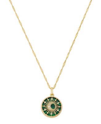Women's Cubic Zirconia and Malachite Sunburst Pendant Necklace