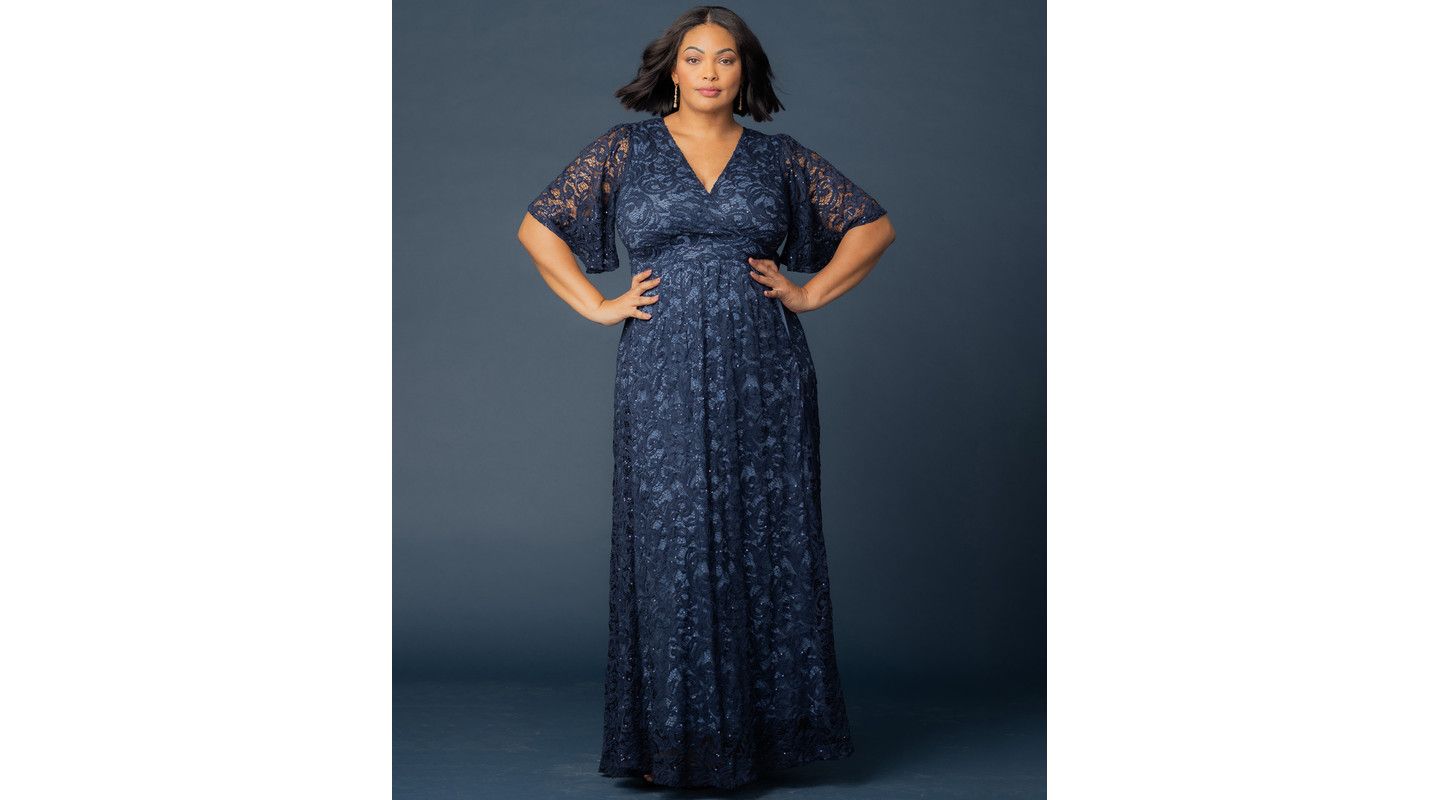 Женское платье Kiyonna Plus Size Luminous Sequin Lace Evening Gown with Pockets, цвет: Тёмно-синий — фото 6