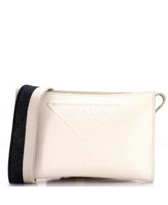 Small Triangle Logo Zip Messenger Bag Embossed Saffiano Leather