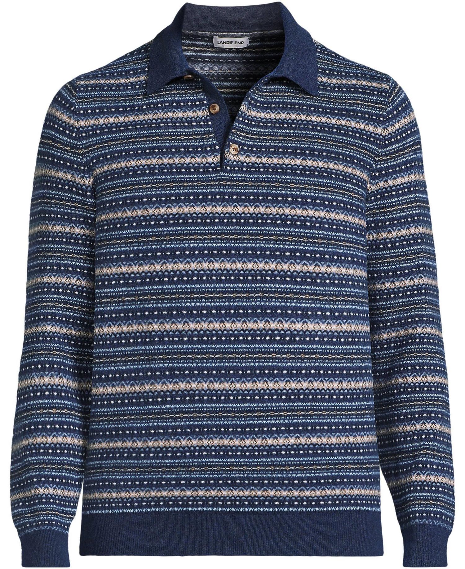 Men's CashTouch Fairisle Long Sleeve Sweater Polo