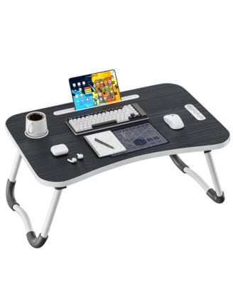 Folding Lap Desk Wood Laptop Bed Table Cup Holder Portable Working