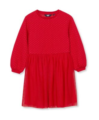 Girls' 4-16 Long-Sleeve Mixed-Media Fit & Flare Dress