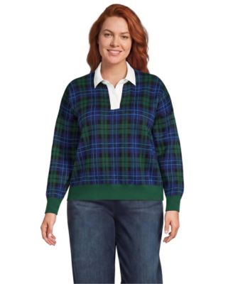 Plus Size Drifter Collared Shaker-Knit Plaid Sweater