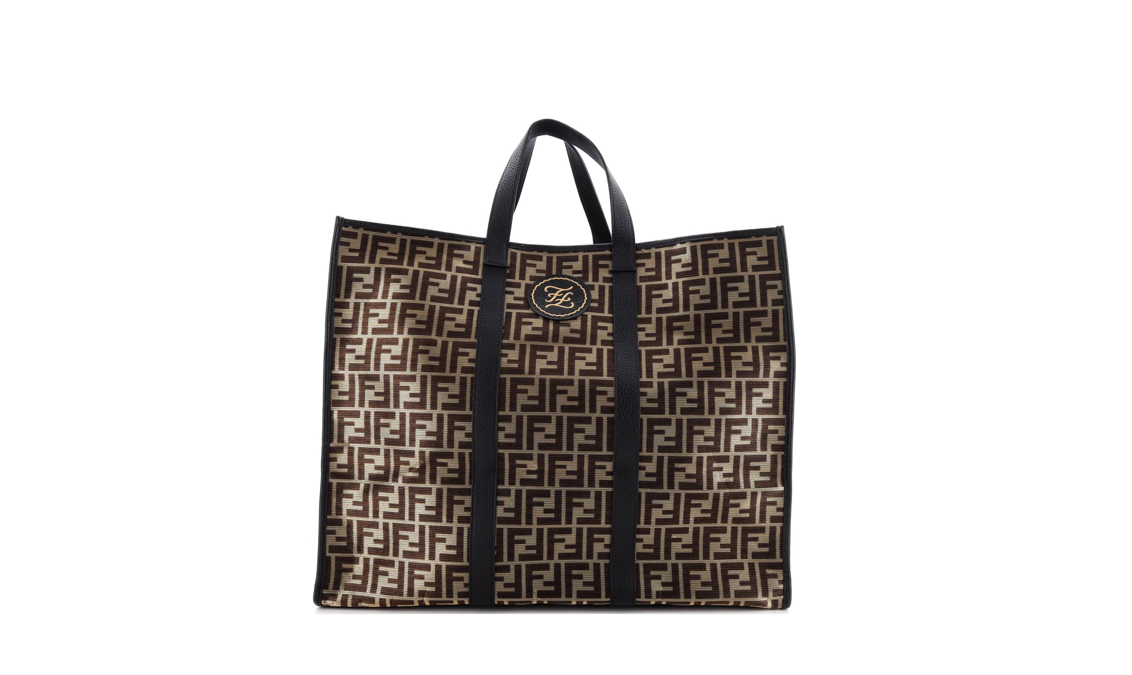 Pre-Owned Fendi Karligraphy Laptop Metallic Canvas Tote, 19"W x 16"H x 8"D