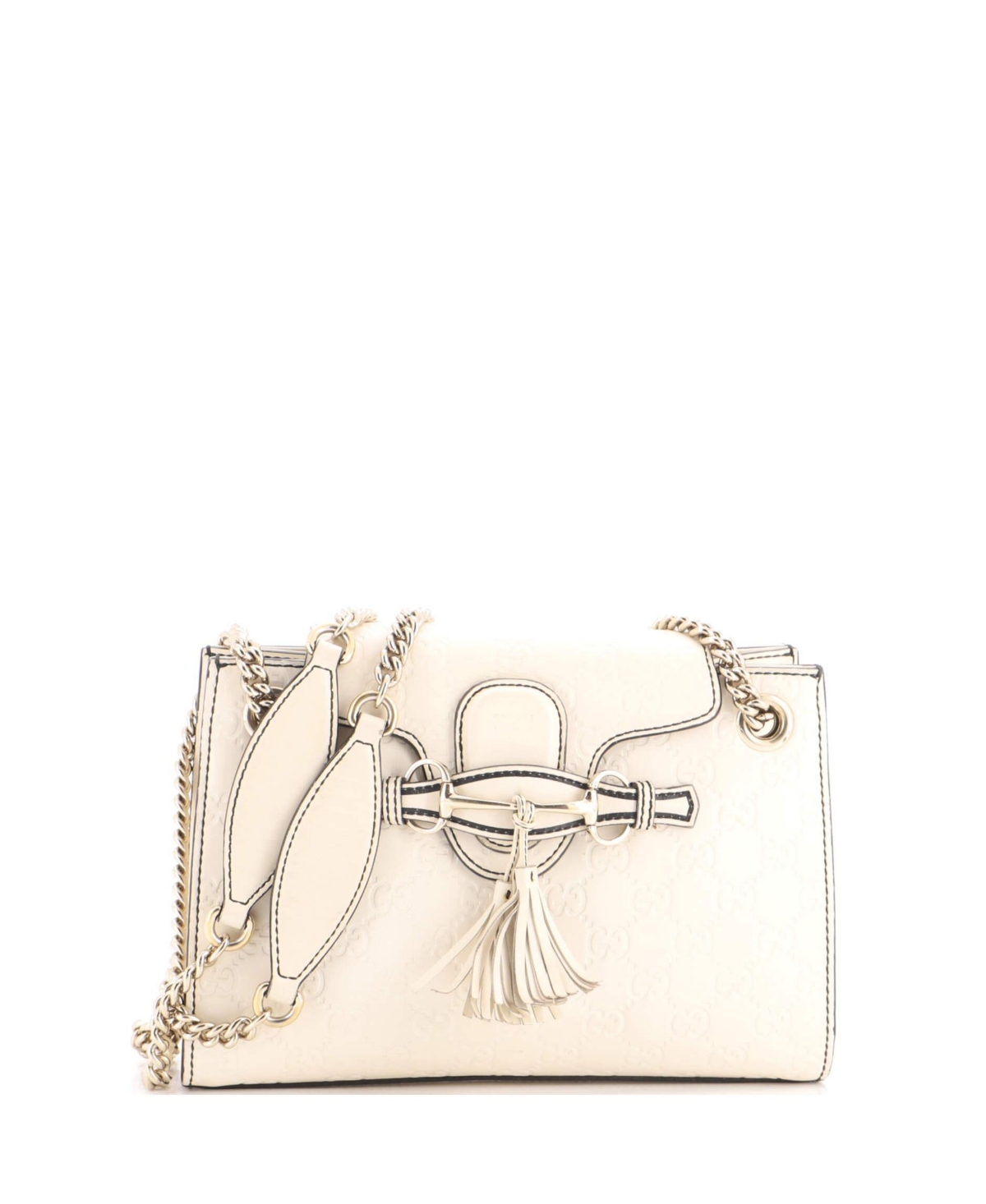 Pre-Owned Gucci Small Emily Chain Flap Shoulder Bag Guccissima Leather - White