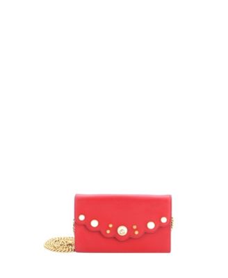 Mini Pearly Peony Wallet on Chain Leather