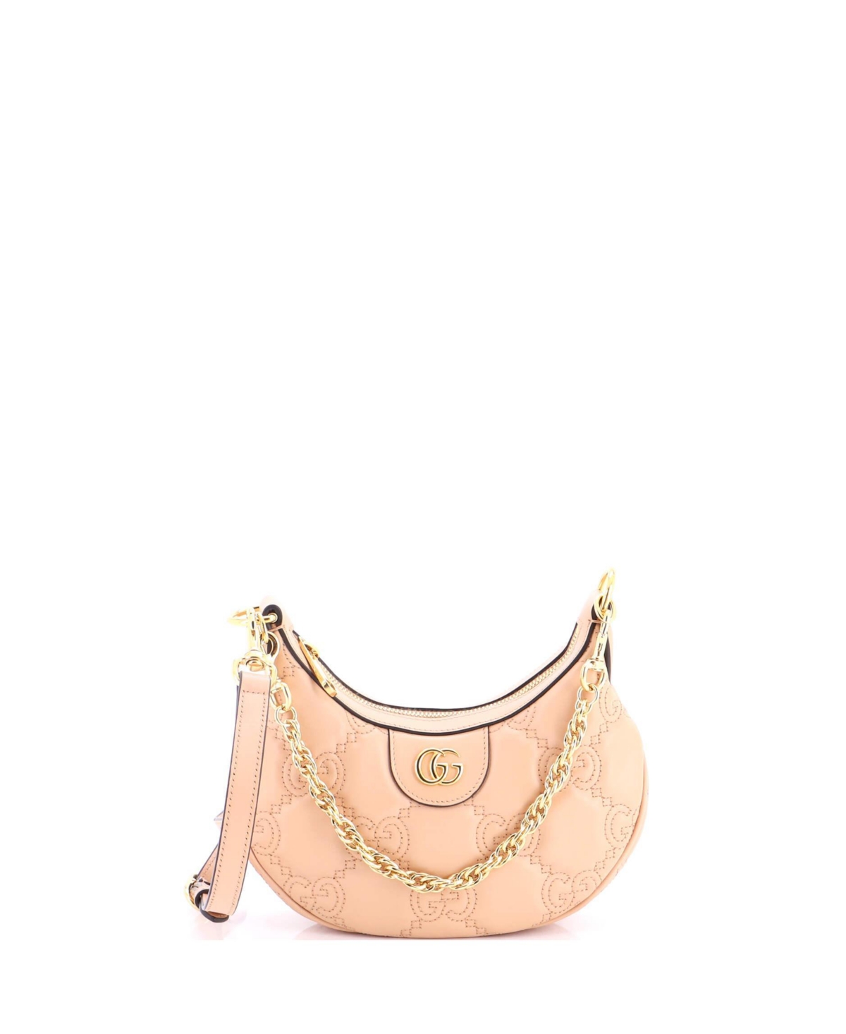 Pre-Owned Gucci Mini Gg Chain Shoulder Bag Gg Matelasse Leather - Natural