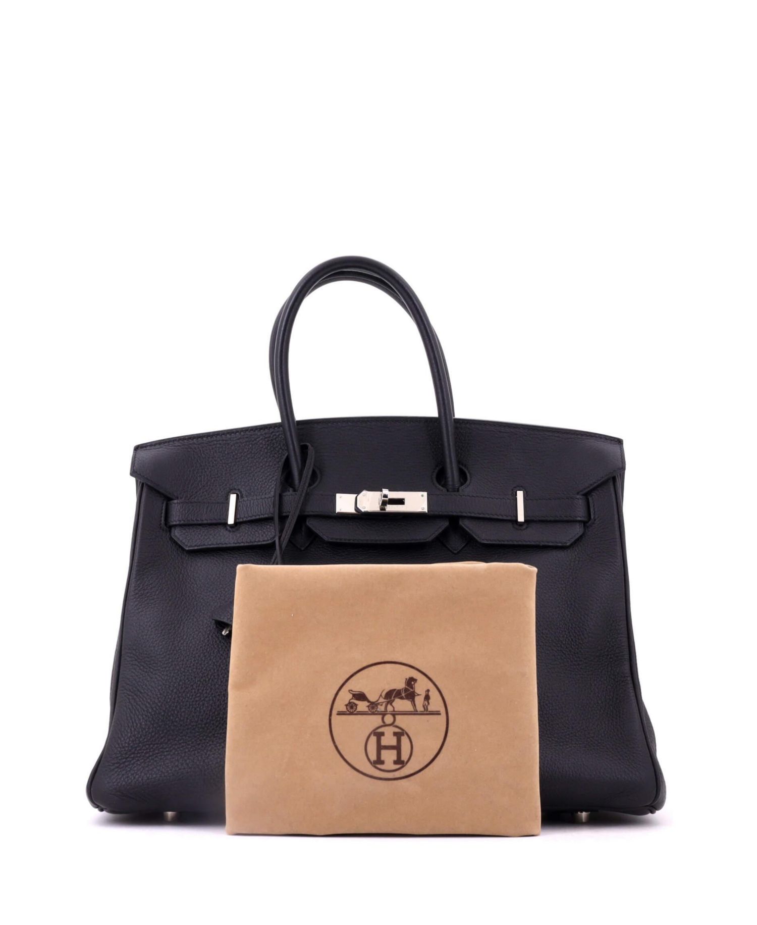 Pre-Owned Hermes Birkin 35 Handbag Black Clemence with Palladium Hardware