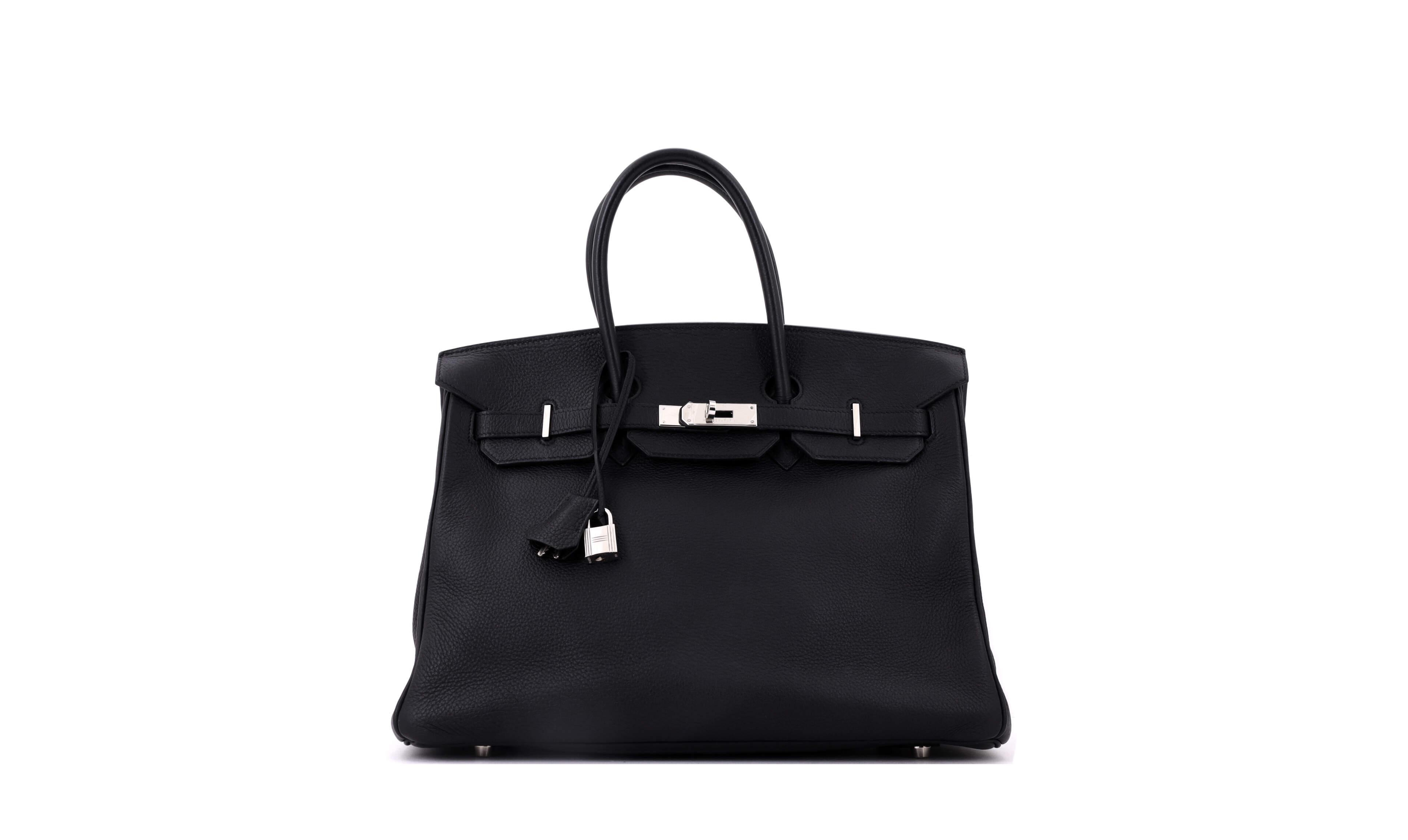 Pre-Owned Hermes Birkin 35 Handbag Black Clemence with Palladium Hardware
