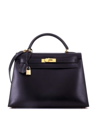 Pre-Owned Hermes Kelly 32 Handbag Black Box Calf with Gold Hardware
