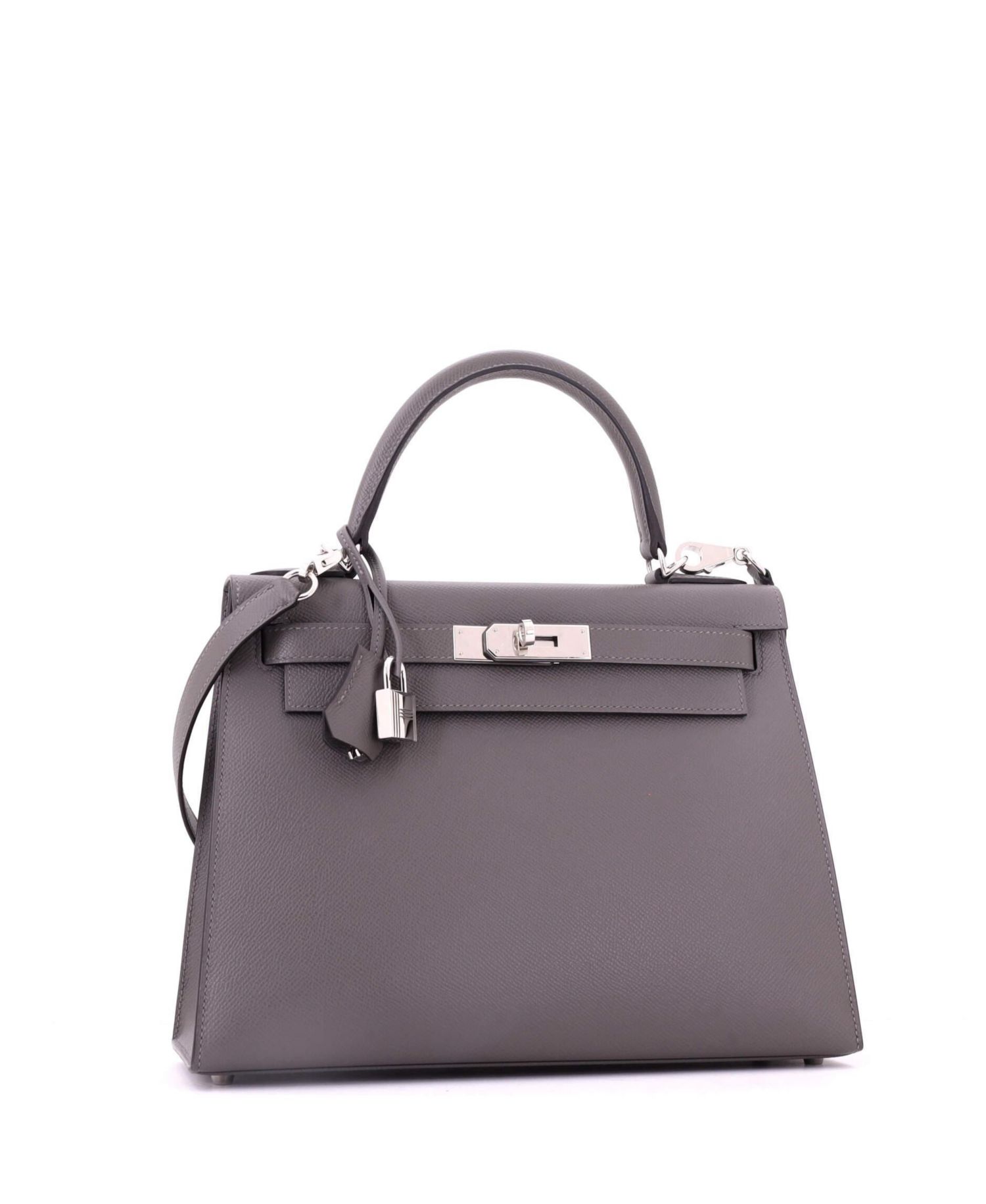 Pre-Owned Hermes Kelly 28 Handbag Grey Epsom with Palladium Hardware
