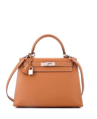 Pre-Owned Hermes Kelly 28 Handbag Brown Epsom with Palladium Hardware