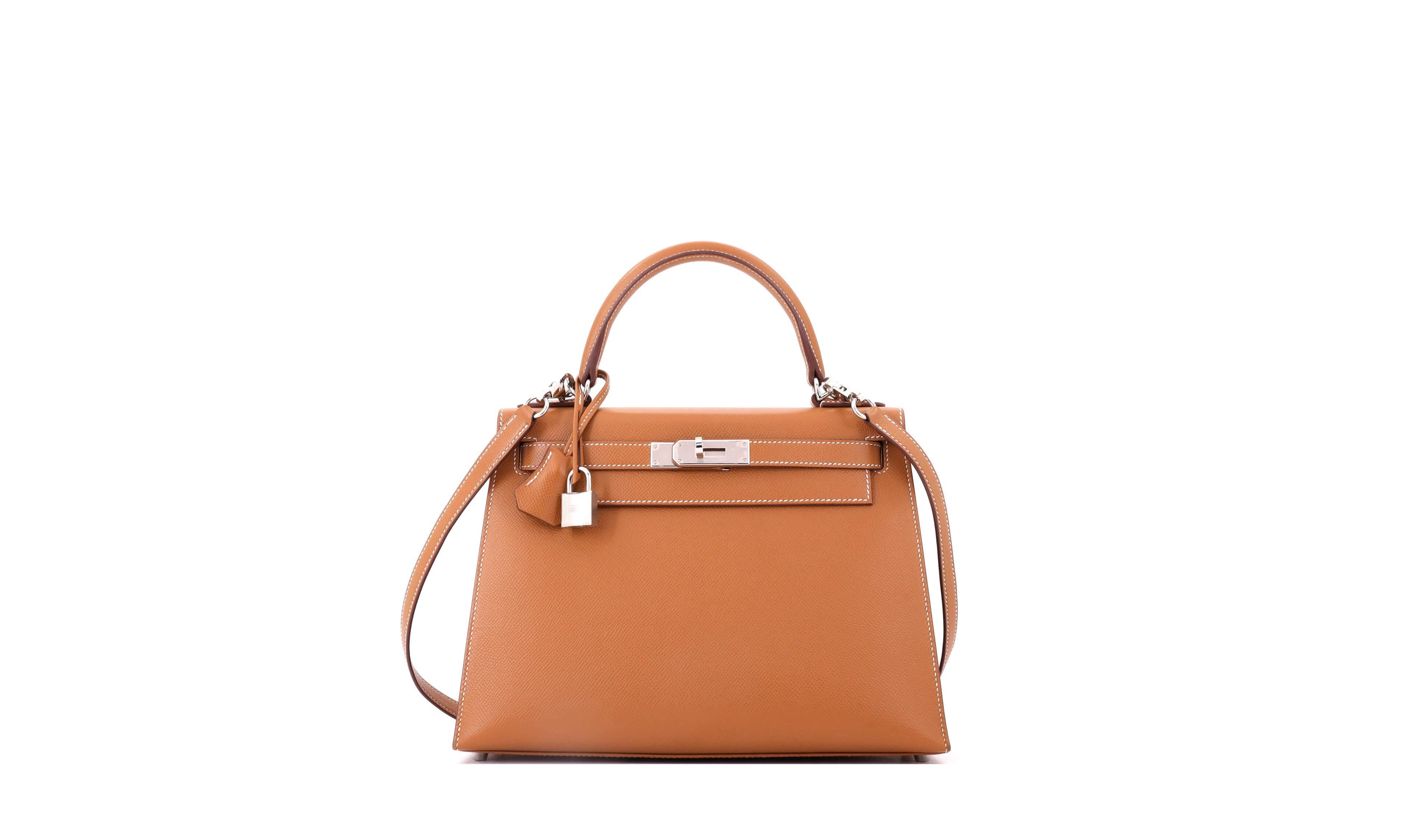 Pre-Owned Hermes Kelly 28 Handbag Brown Epsom with Palladium Hardware