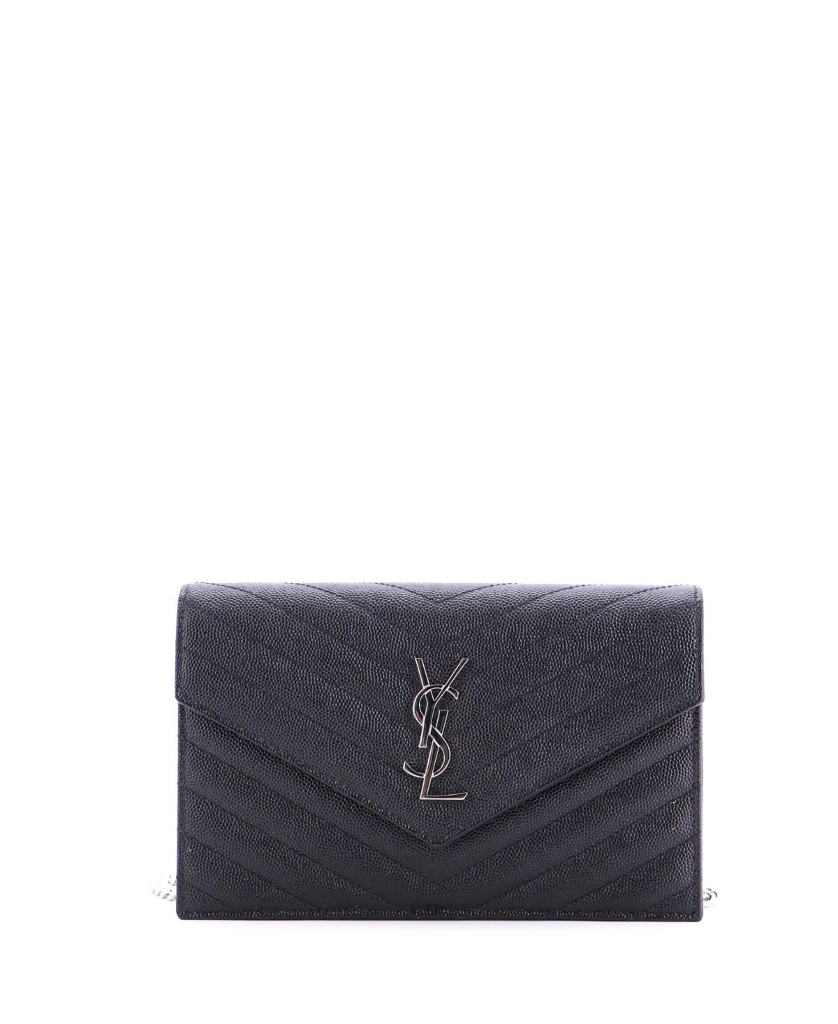 Pre-Owned Saint Laurent Classic Monogram Chevron-Quilted Wallet on Chain