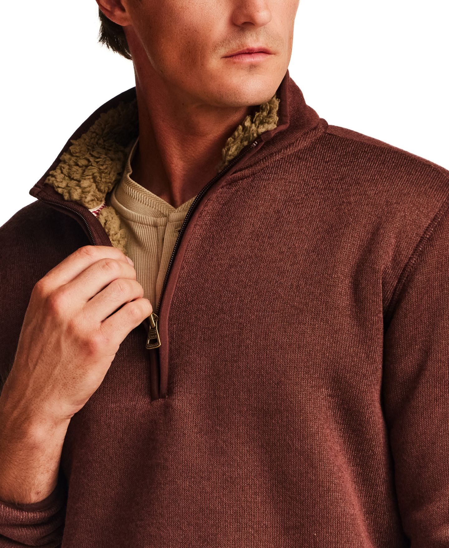 Мужской свитер Weatherproof Vintage Fleece Quarter-Zip Sherpa, цвет: Кирпичный — фото 3