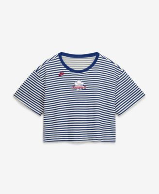 Women's Royal/Cream Texas Rangers Cooperstown Collection Striped Cropped T-Shirt