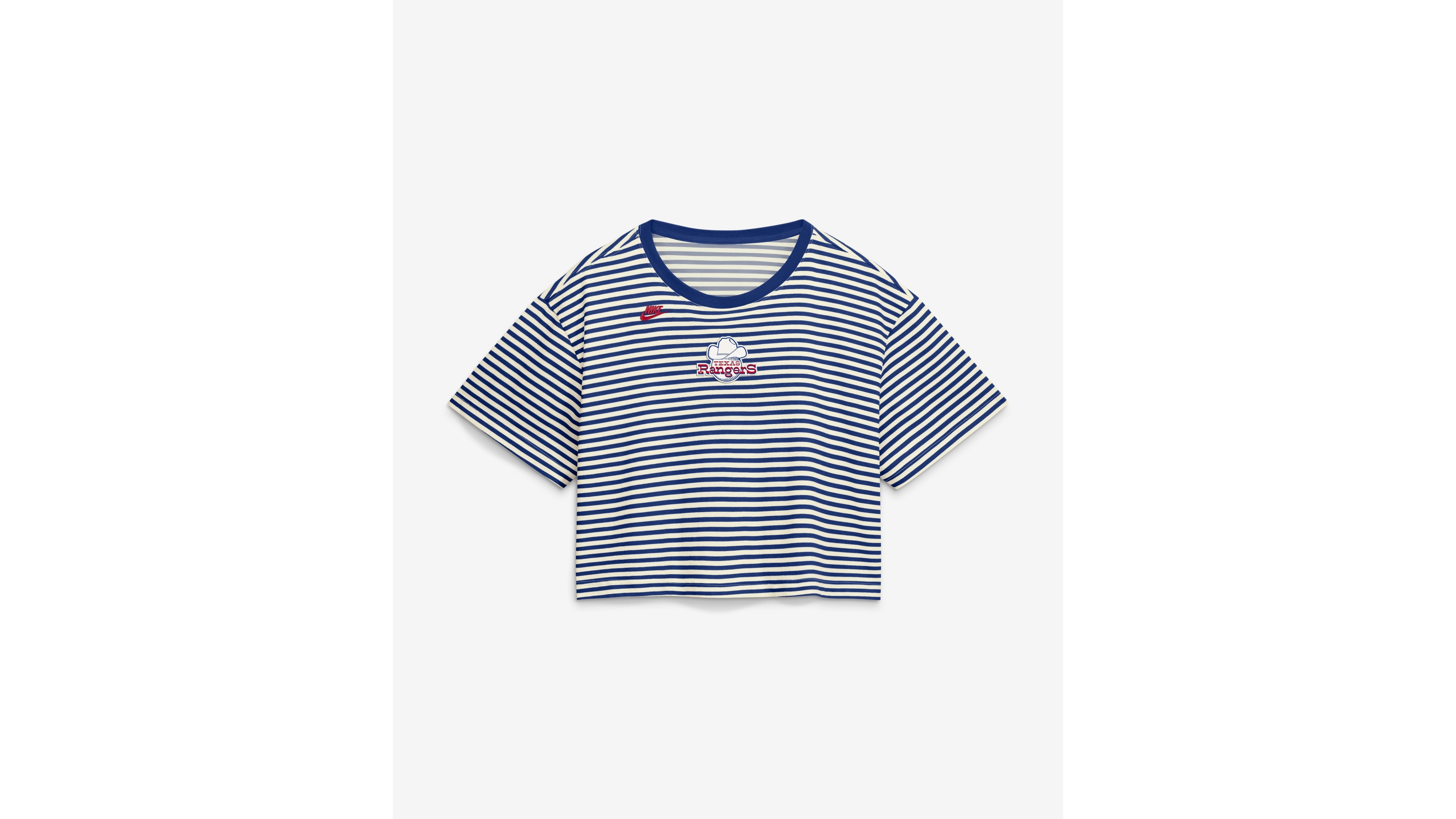 Nike Women's Texas Rangers Cooperstown Logo Striped Cropped Loose-Fit T-Shirt