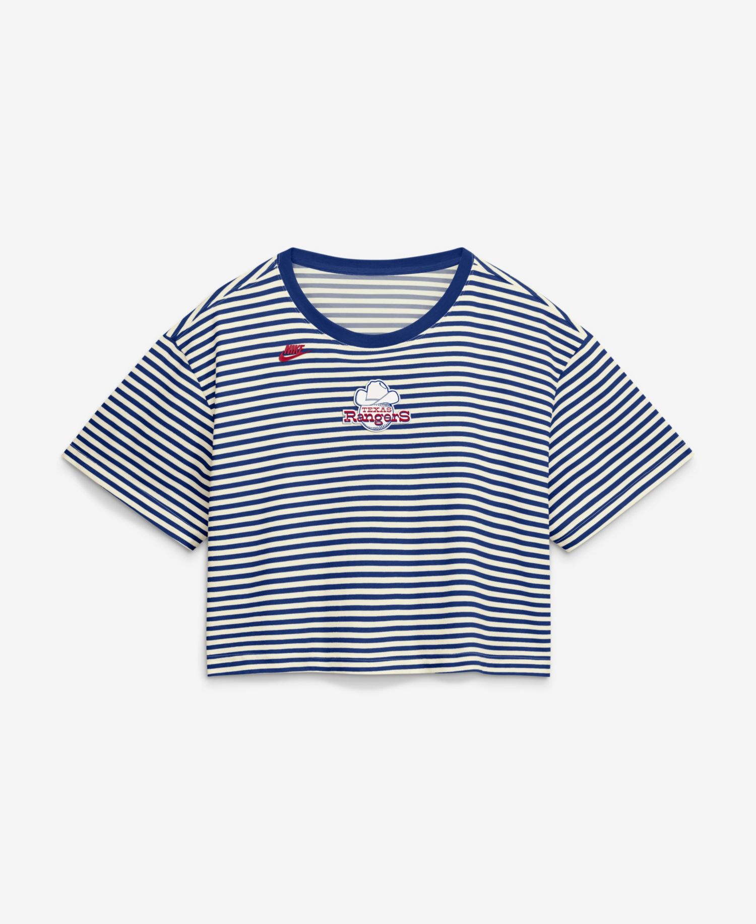 Women's Royal/Cream Texas Rangers Cooperstown Collection Striped Cropped T-Shirt