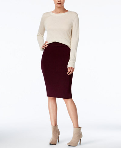 Bar III Cropped Metallic Knit Top & Ribbed Midi Pencil Skirt, Only at Macy's