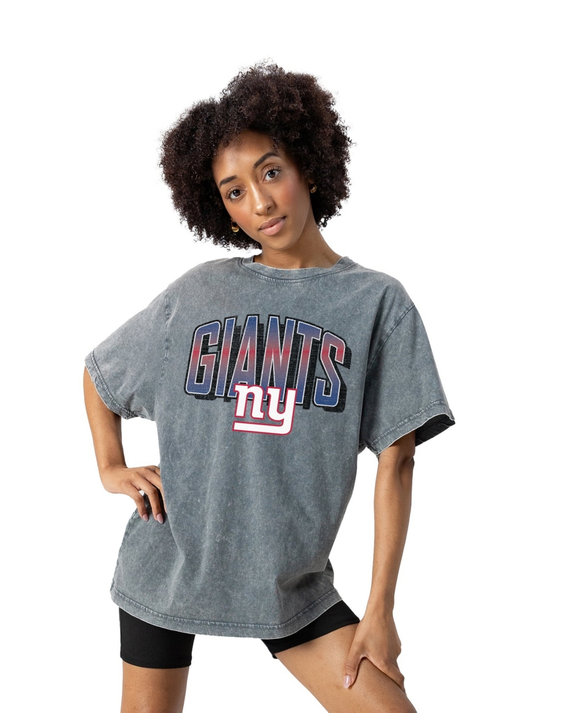Women's Gameday Couture Gray New York Giants Peak Performance Oversized Snow Wash T-Shirt