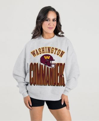 Women's Ash Washington Commanders Fierce Focus Premium Oversized Fleece Pullover Sweatshirt
