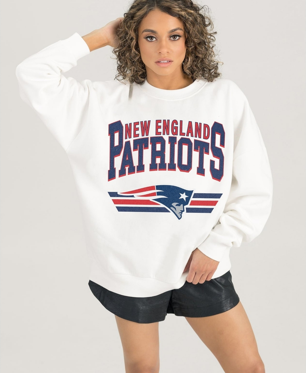 Gameday Couture Women's New England Patriots Swift Strike Oversized Dropped-Shoulder Fleece Sweatshirt - White