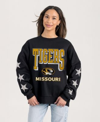 Women's Black Missouri Tigers Pure Victory Relaxed Rhinestone Pullover Sweatshirt
