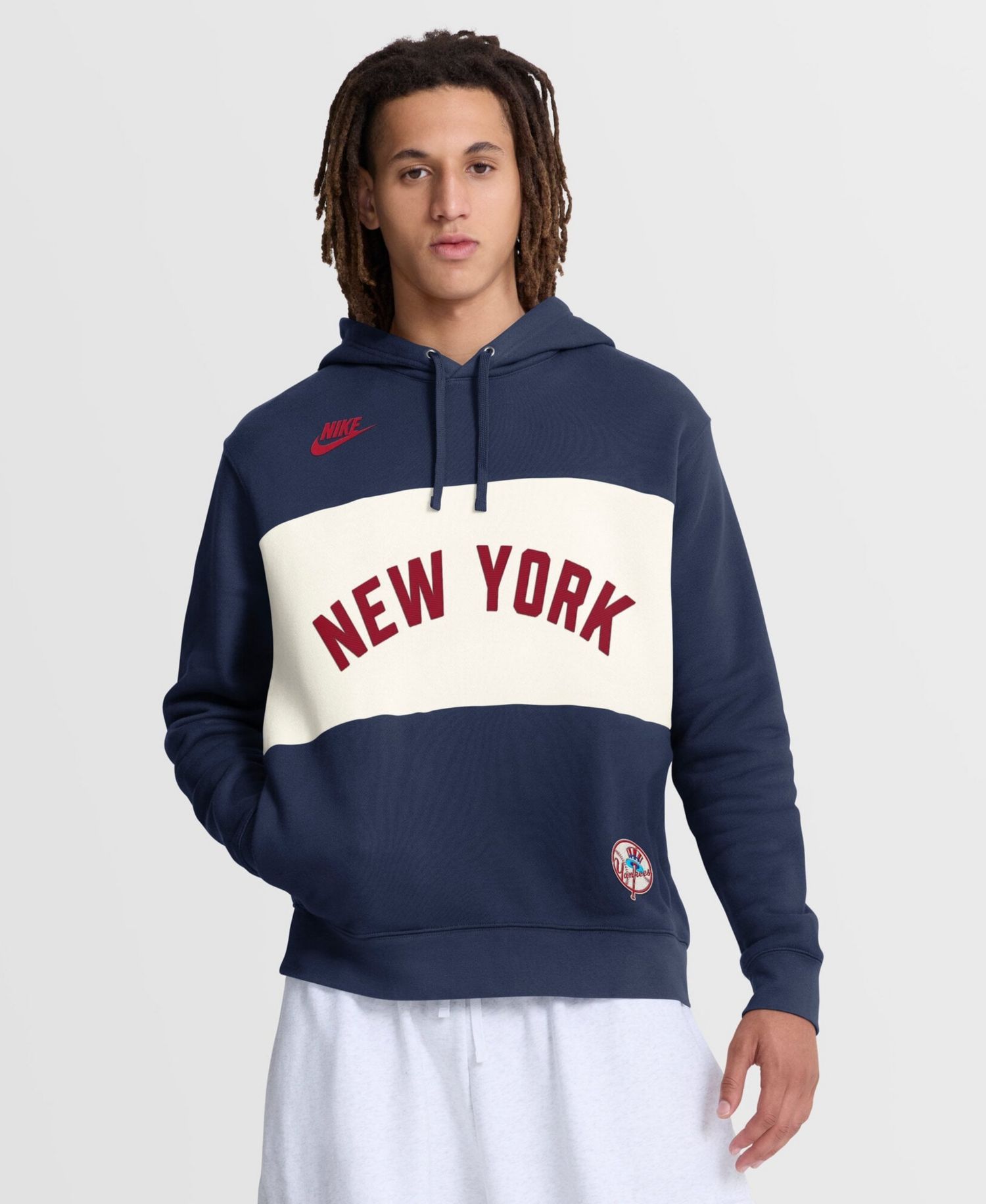 Men's Navy New York Yankees 1927 Cooperstown Collection Legacy Color-Block Hoodie