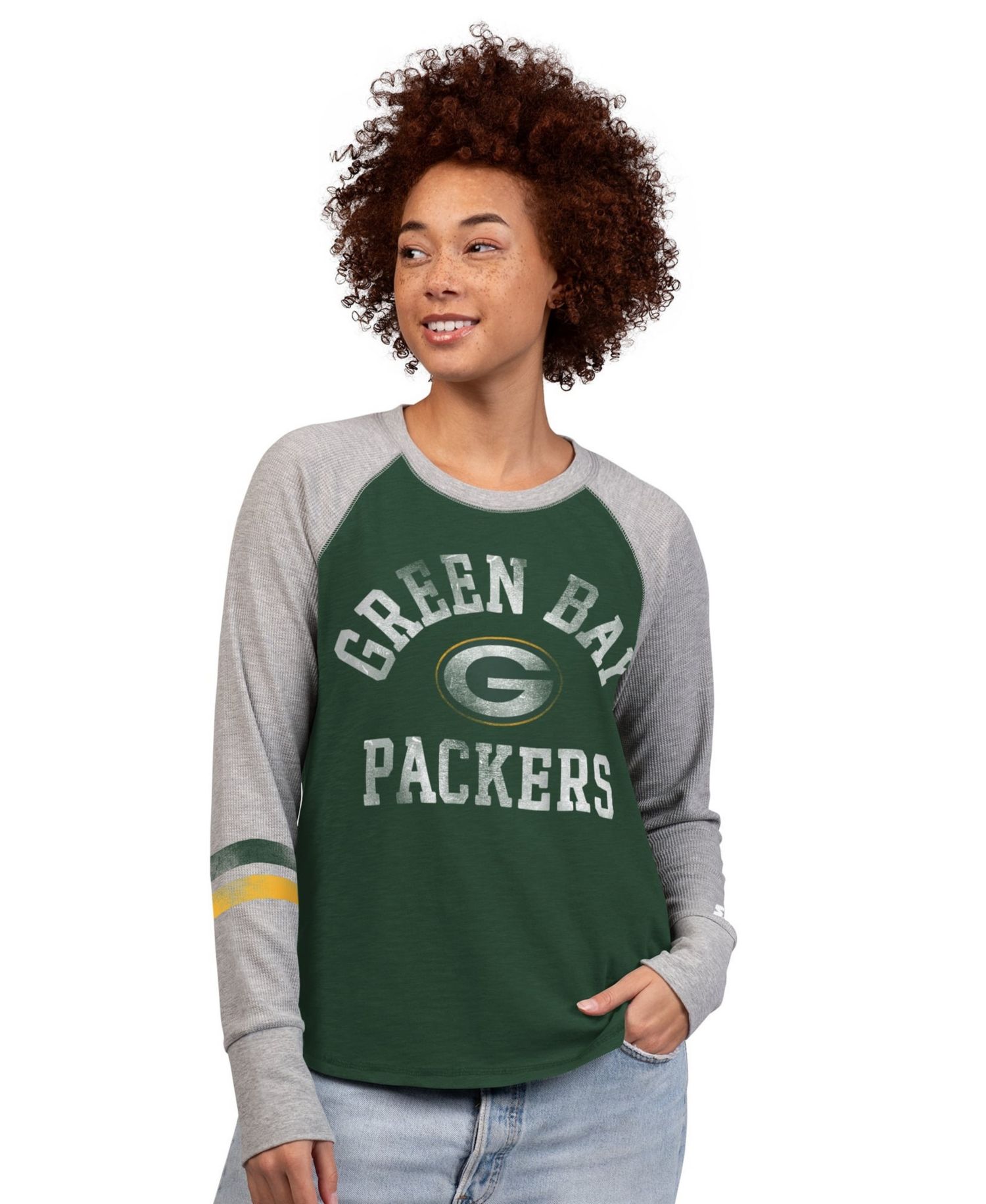 Women's Green/Gray Green Bay Packers Waffle-Knit Raglan Long Sleeve T-Shirt