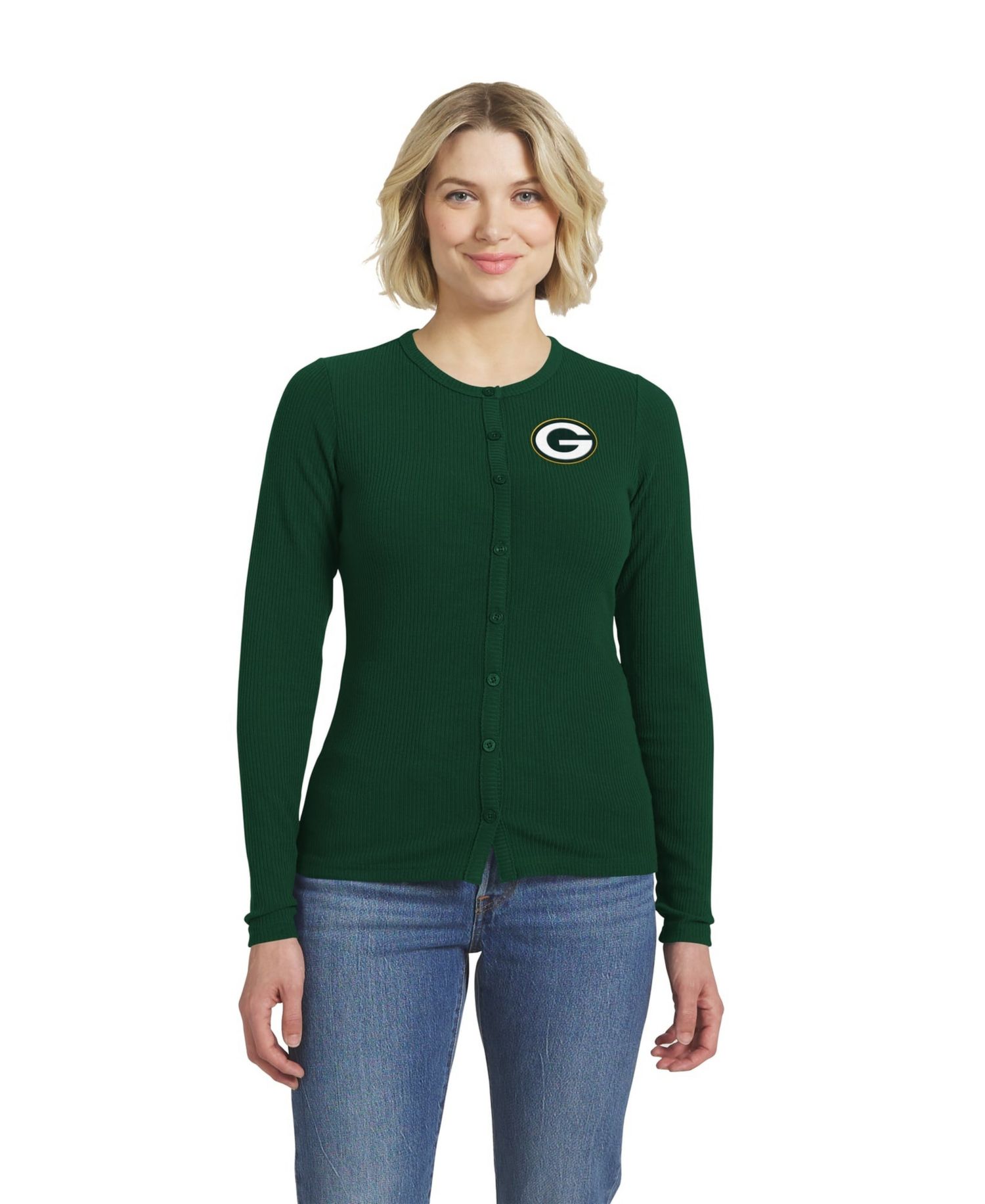 Women's Green Bay Packers Ribbed Full-Button Cardigan Sweater