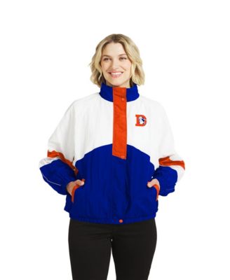 Women's  White/Royal Denver Broncos Throwback Crinkle Full-Snap Hooded Windbreaker Jacket