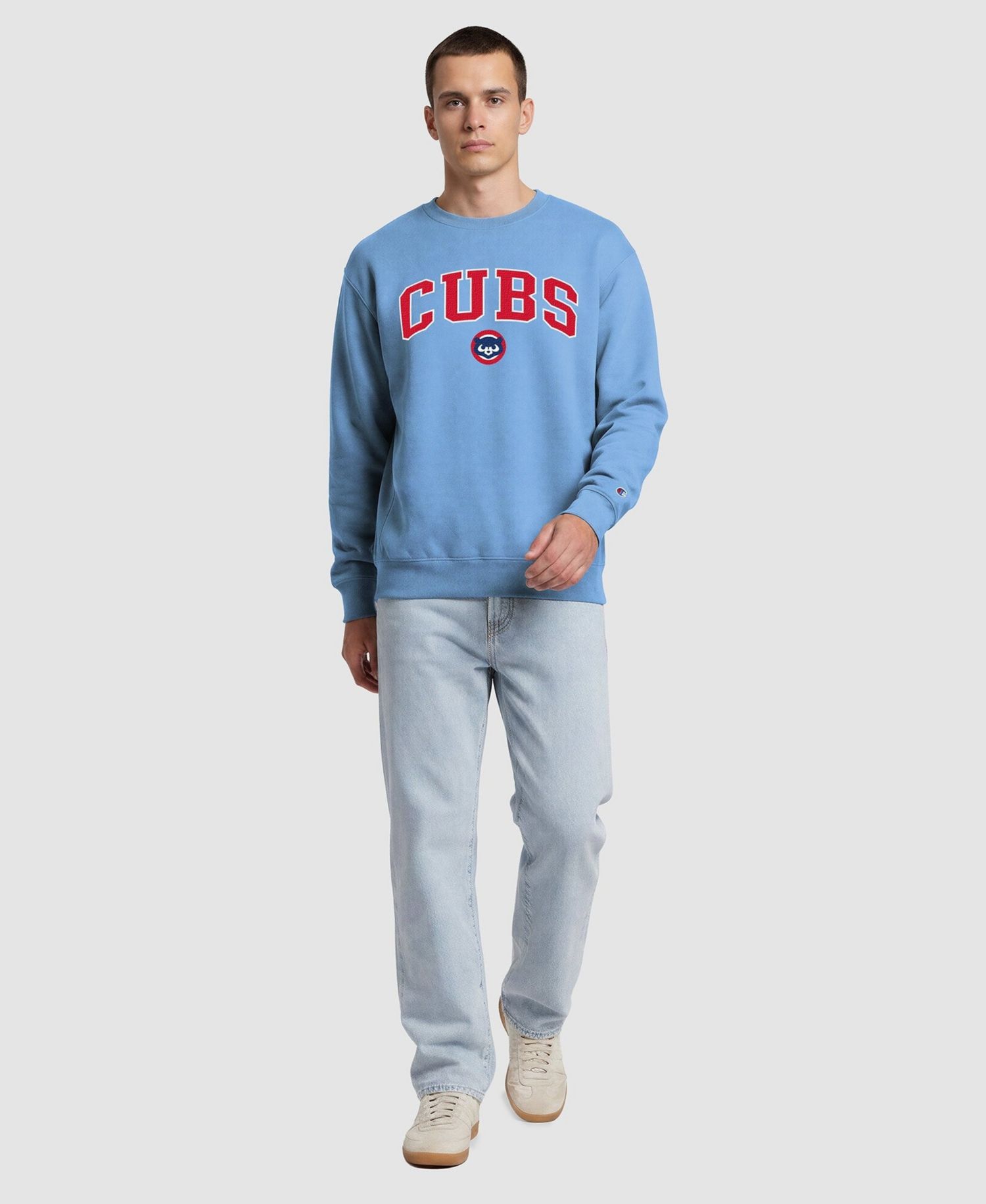 Men's Light Blue Chicago Cubs Fleece Crew Sweatshirt