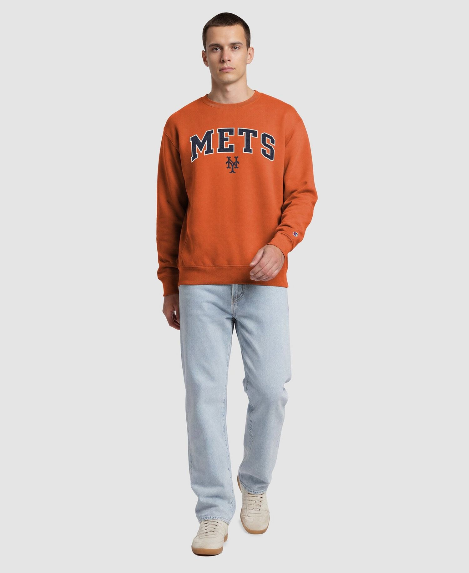 Men's Orange New York Mets Fleece Crew Sweatshirt