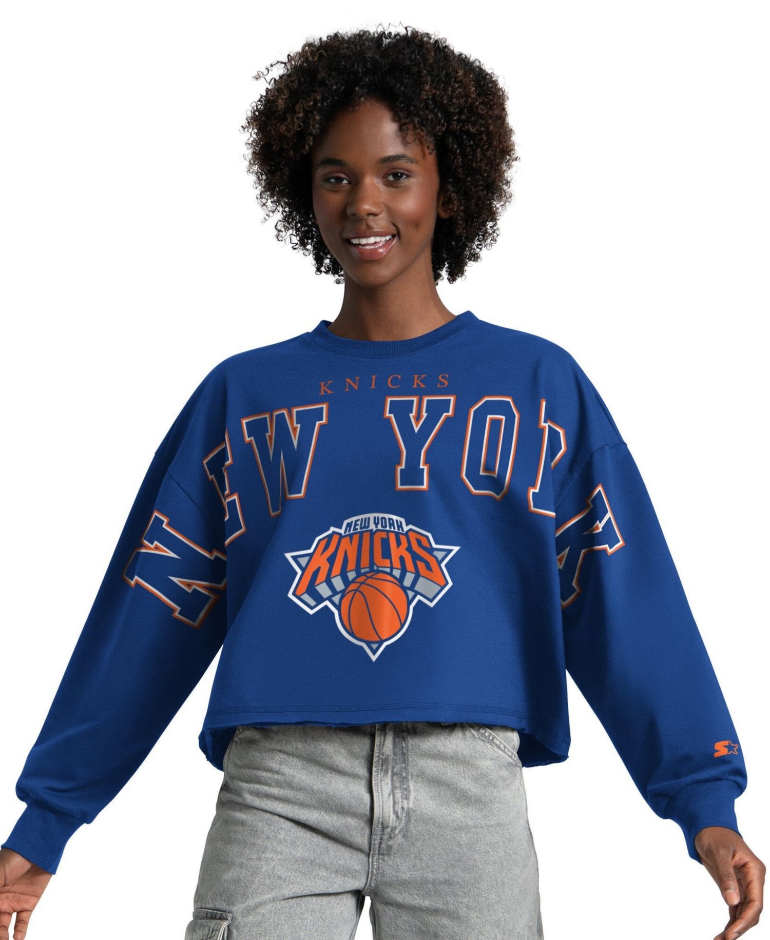 Women's Royal New York Knicks Bleachers Cropped Sweatshirt